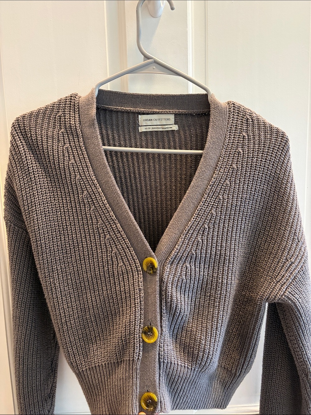 Urban Outfitters Grey Button Cardigan with Brown/Yellow Buttons